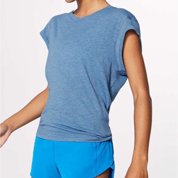Lululemon Box It Out Short Sleeve Heathered Amalfi Blue - Picture 1 of 5